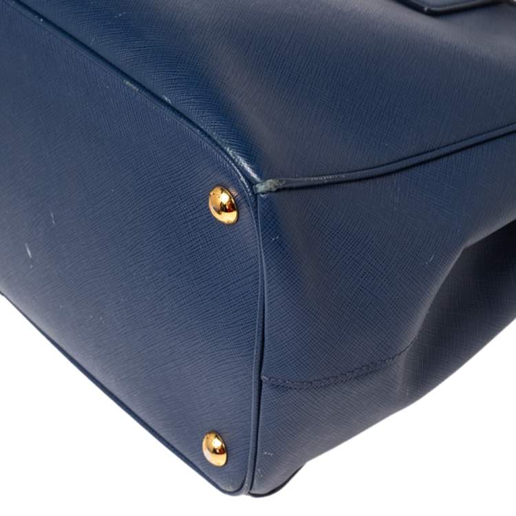 Pre Owned Prada Blue Saffiano Leather Large Galleria Double Zip Tote