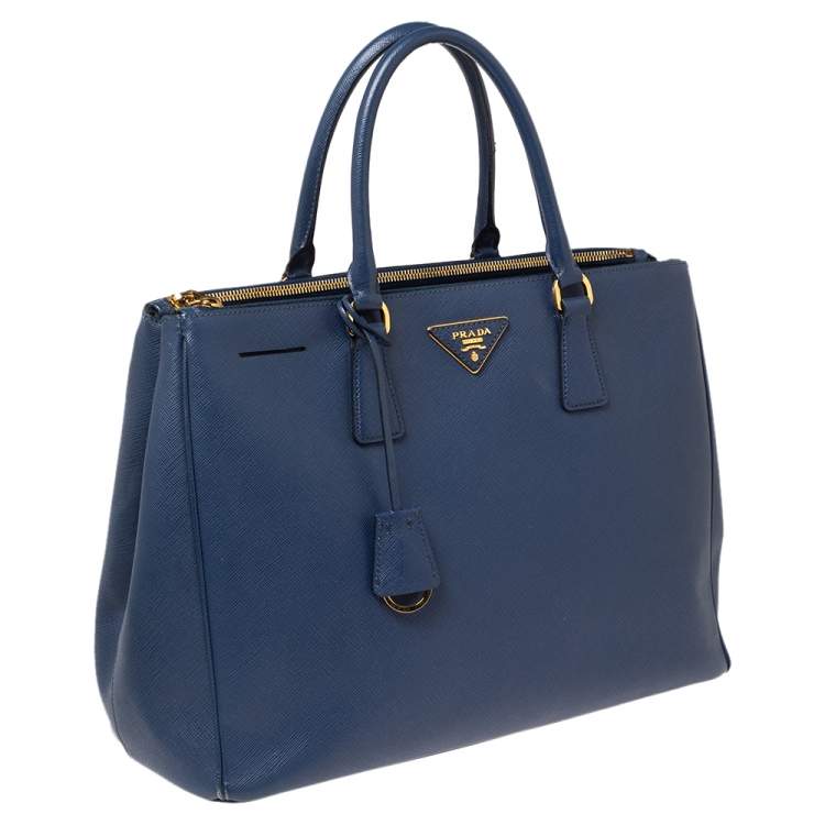 Pre Owned Prada Blue Saffiano Leather Large Galleria Double Zip Tote