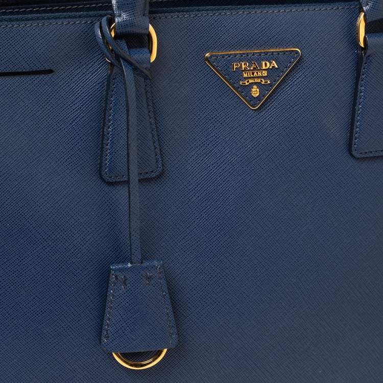 Pre Owned Prada Blue Saffiano Leather Large Galleria Double Zip Tote