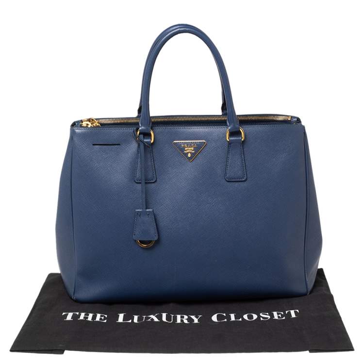 Pre Owned Prada Blue Saffiano Leather Large Galleria Double Zip Tote