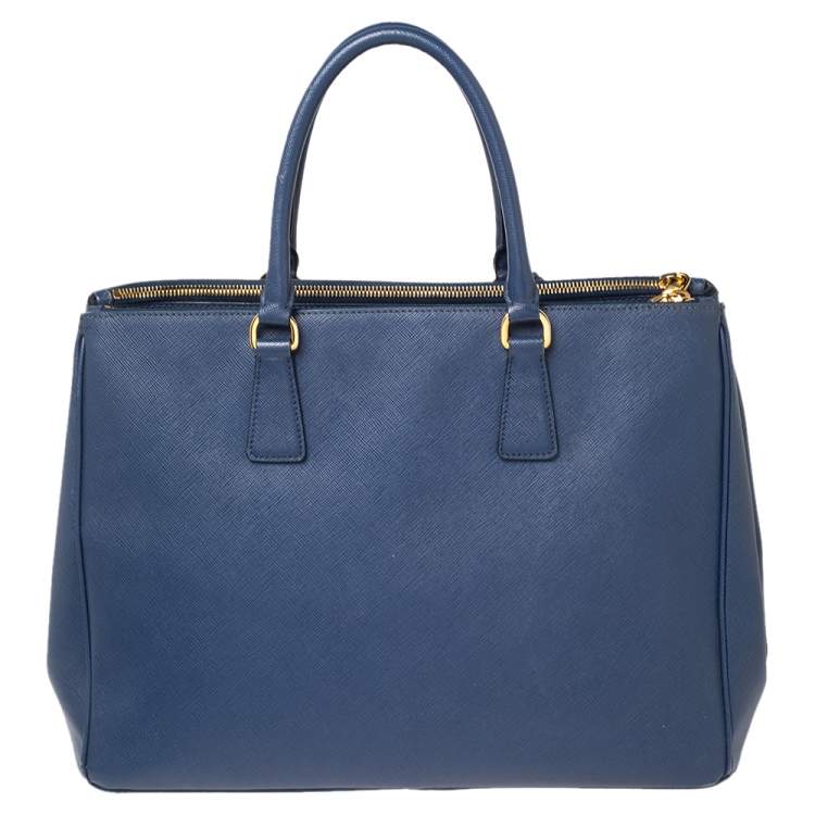 Pre Owned Prada Blue Saffiano Leather Large Galleria Double Zip Tote
