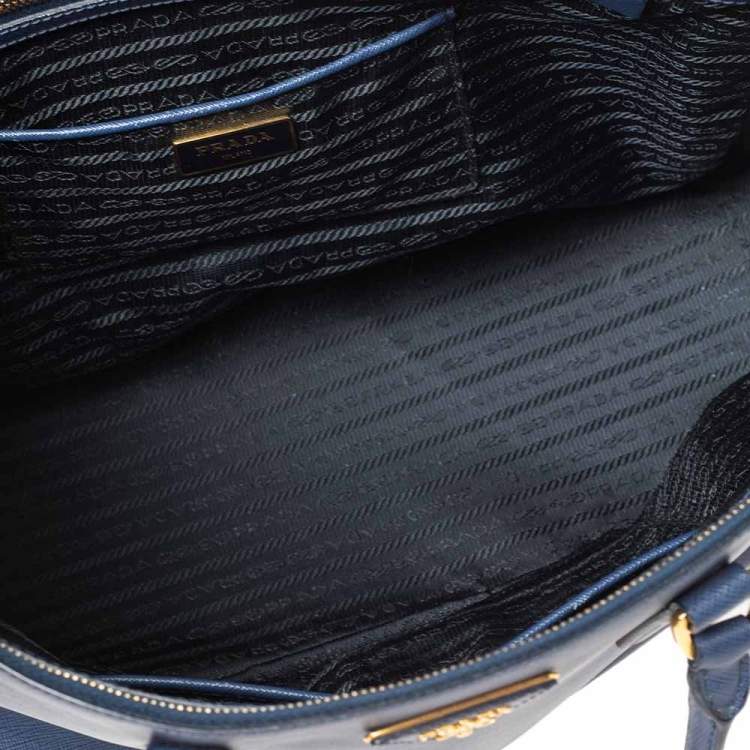Pre Owned Prada Blue Saffiano Leather Large Galleria Double Zip Tote