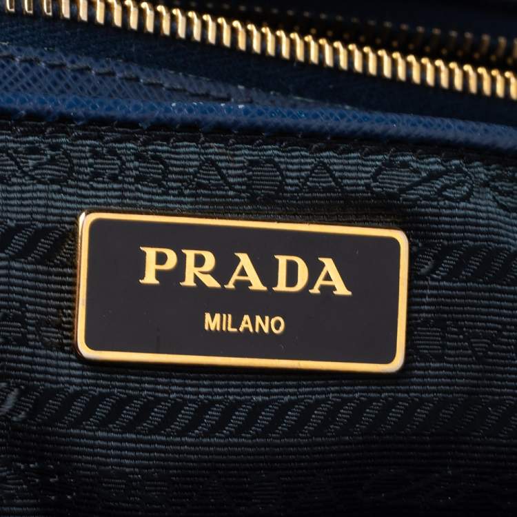 Pre Owned Prada Blue Saffiano Leather Large Galleria Double Zip Tote