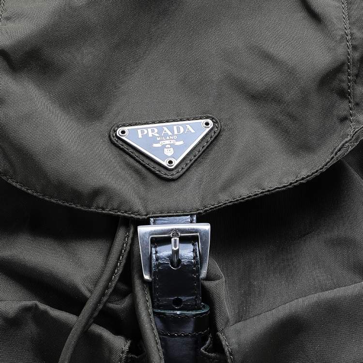 Pre Owned Prada Olive Green Nylon And Leather Small Backpack