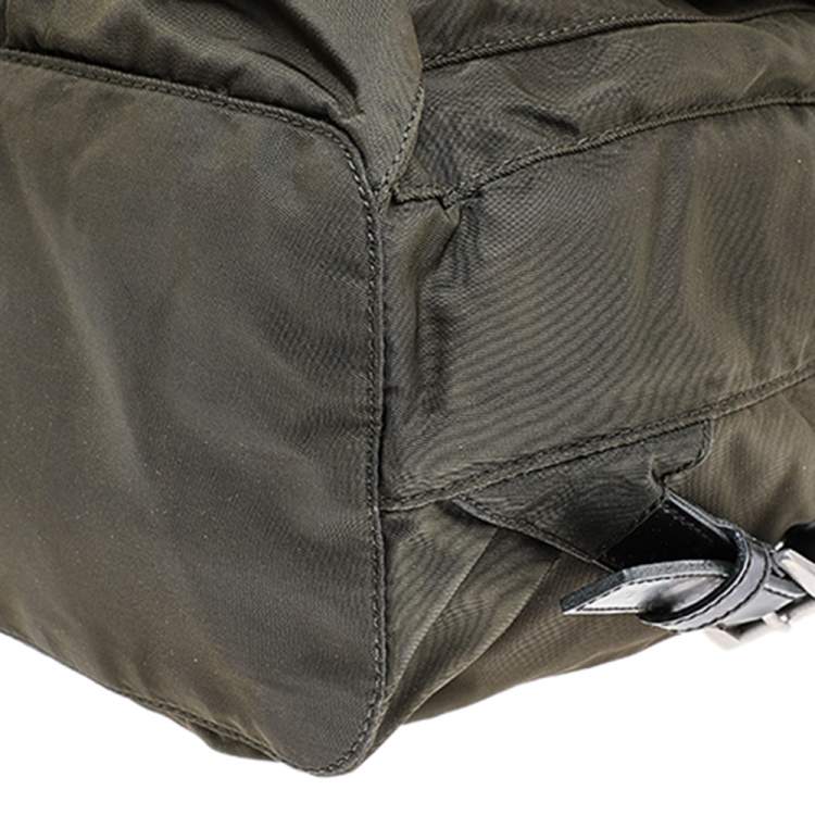 Pre Owned Prada Olive Green Nylon And Leather Small Backpack