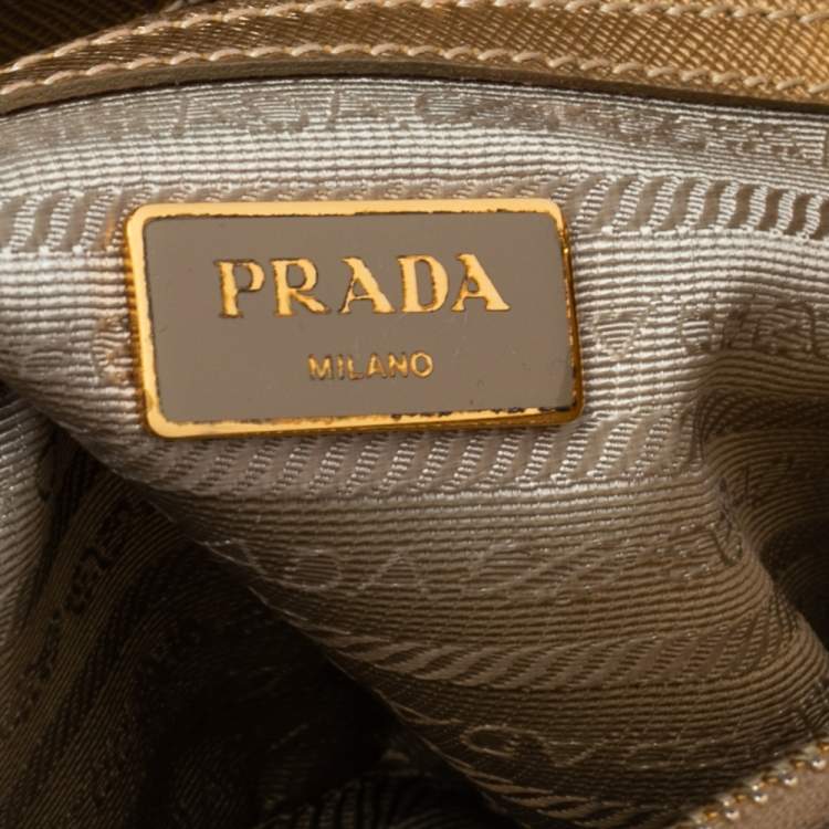 Pre Owned Prada Metallic Gold Saffiano Lux Leather Small Galleria Double Zip Tote
