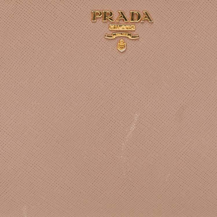 Pre Owned Prada Cream Saffiano Leather Zip Around Wallet