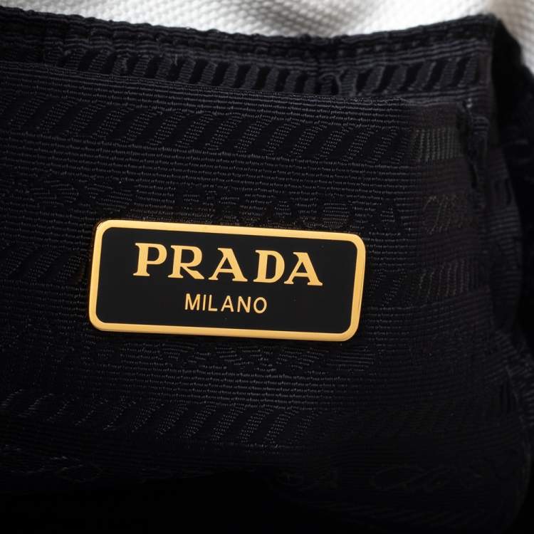 Pre Owned Prada White Canvas and Wicker Bucket Bag