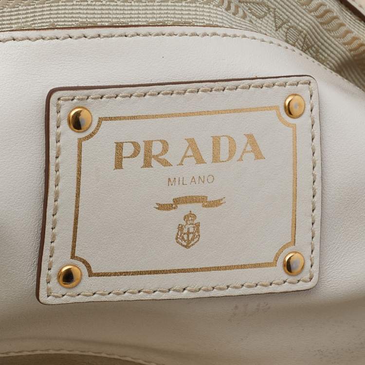 Pre Owned Prada Off White Leather Phenix Front Pocket Tote