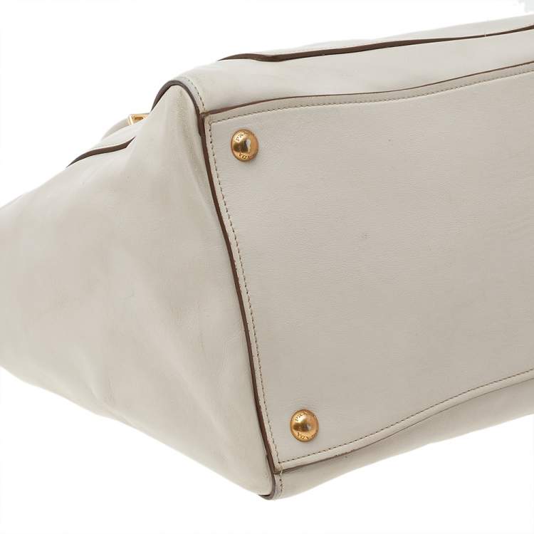 Pre Owned Prada Off White Leather Phenix Front Pocket Tote