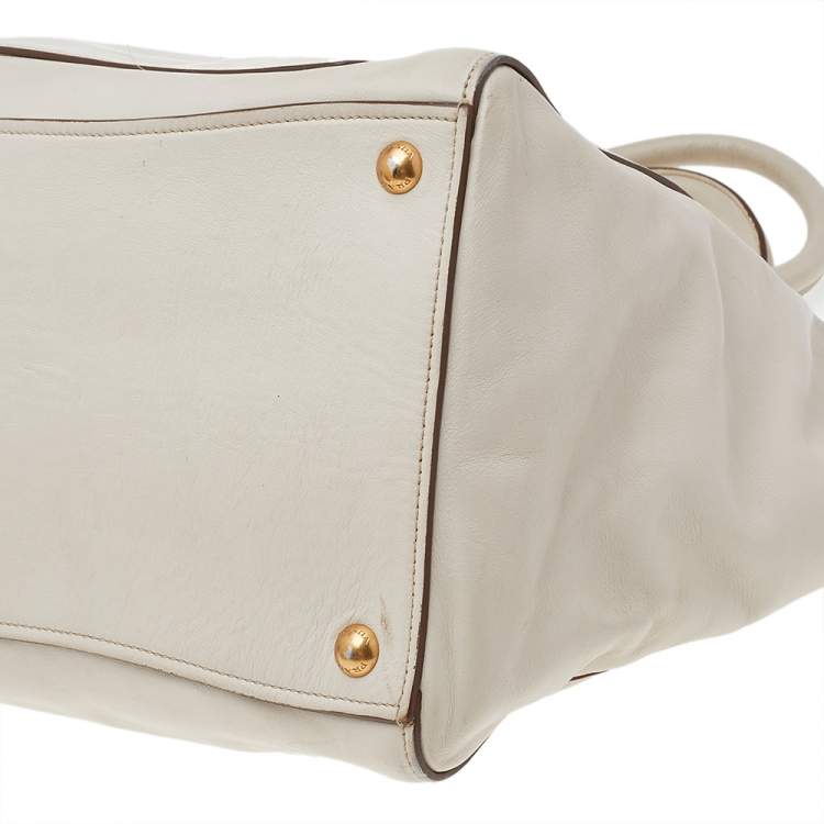 Pre Owned Prada Off White Leather Phenix Front Pocket Tote