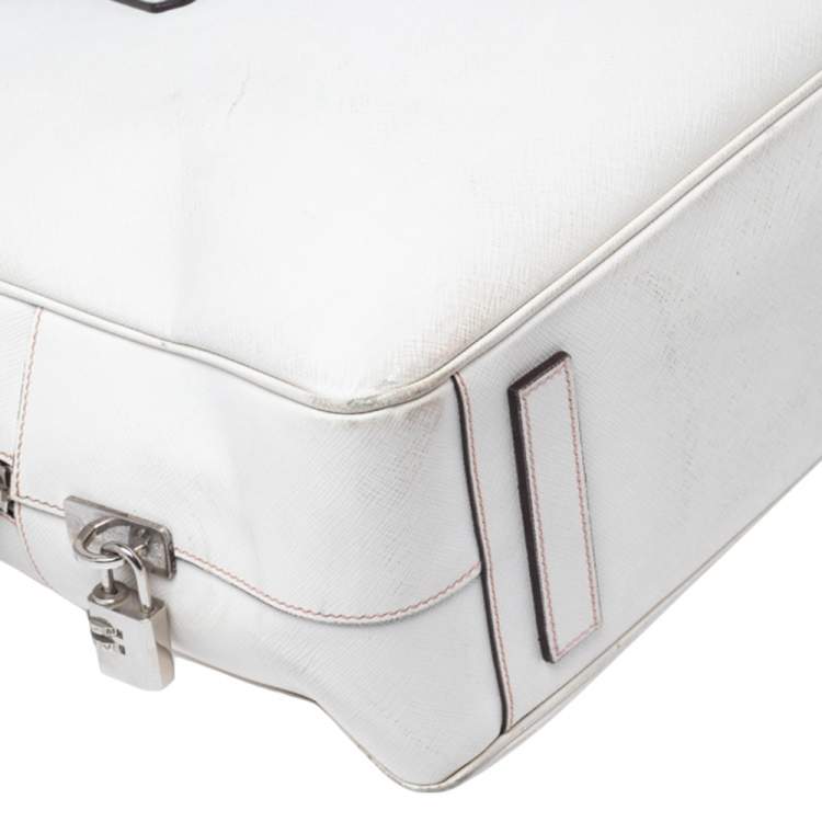 Pre Owned Prada Off-White Saffiano Leather Bauletto Bag