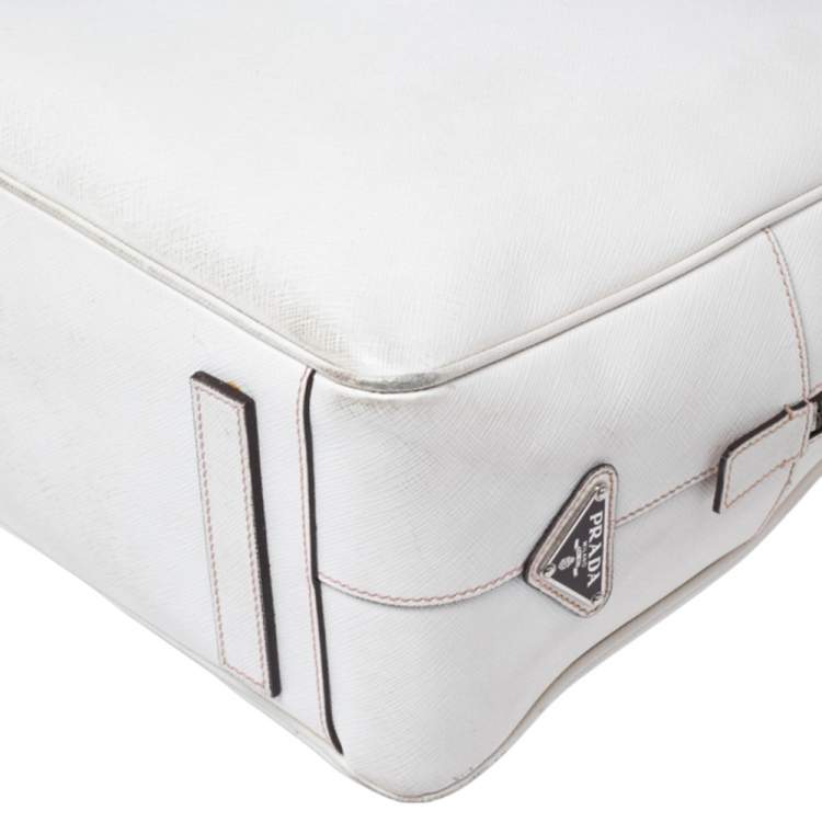 Pre Owned Prada Off-White Saffiano Leather Bauletto Bag