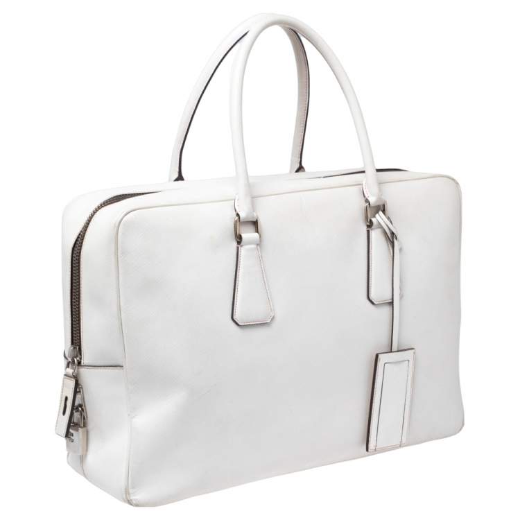 Pre Owned Prada Off-White Saffiano Leather Bauletto Bag