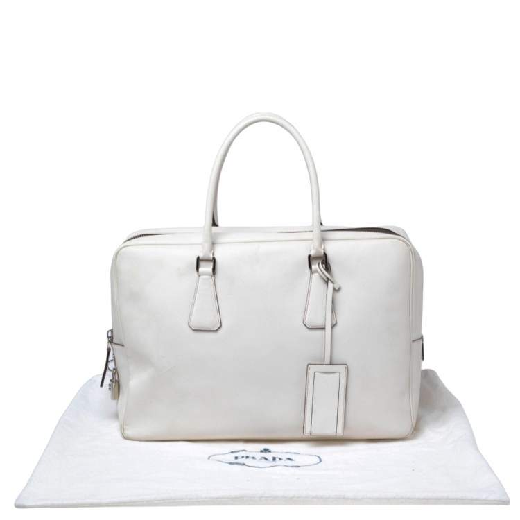 Pre Owned Prada Off-White Saffiano Leather Bauletto Bag