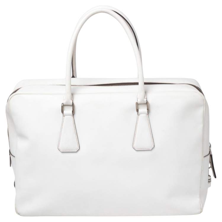 Pre Owned Prada Off-White Saffiano Leather Bauletto Bag