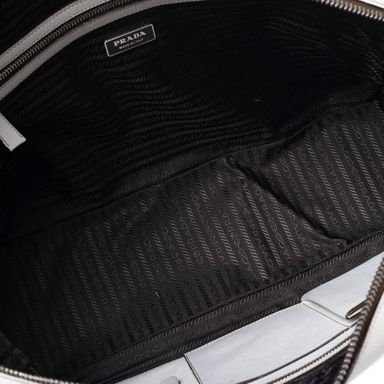 Pre Owned Prada Off-White Saffiano Leather Bauletto Bag