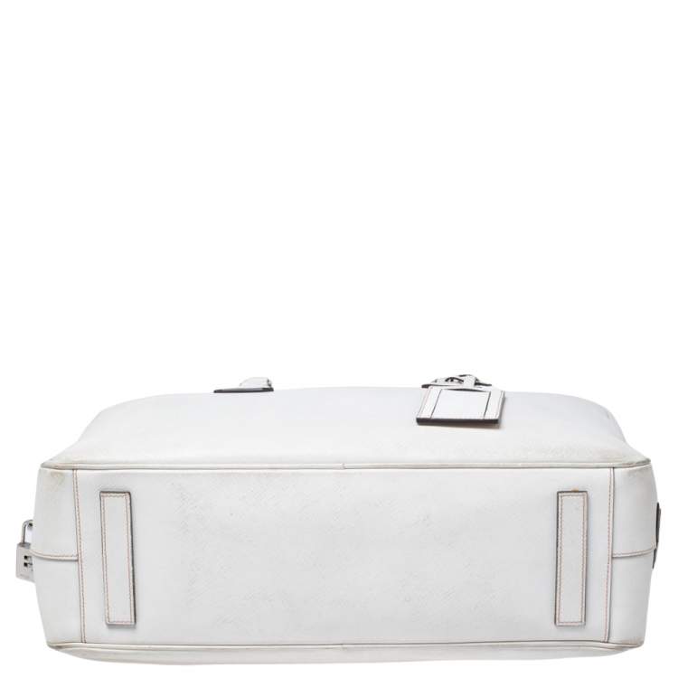 Pre Owned Prada Off-White Saffiano Leather Bauletto Bag