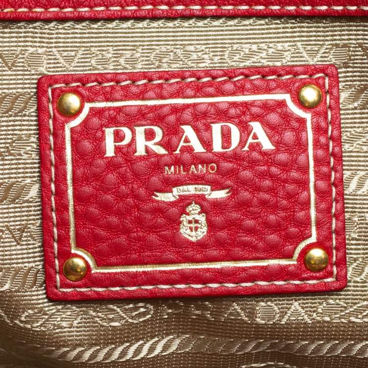 Pre Owned Prada Red Vitello Daino Leather Shopper Tote