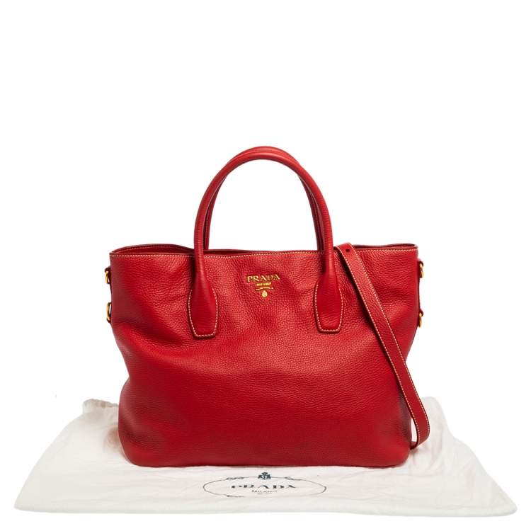 Pre Owned Prada Red Vitello Daino Leather Shopper Tote