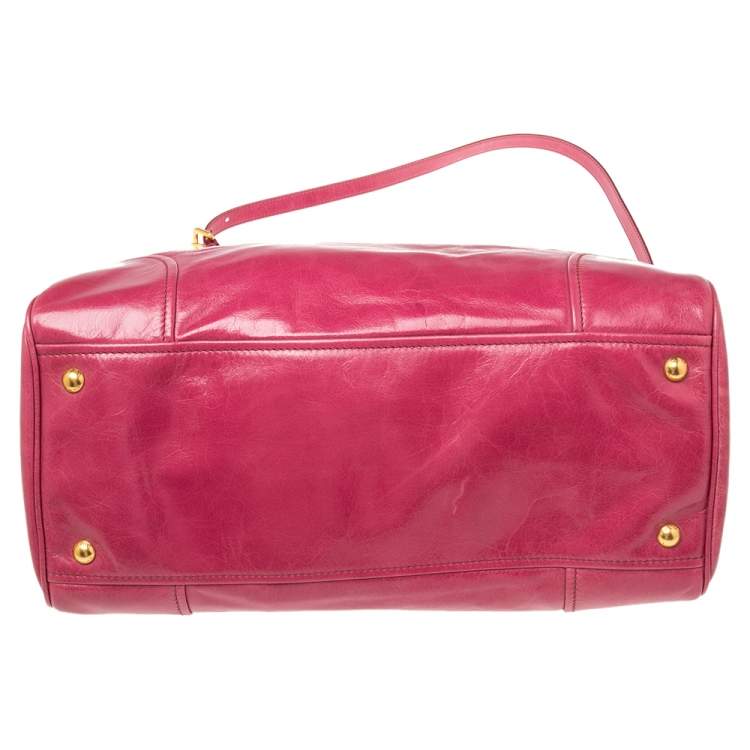 Pre Owned Prada Fuchsia Vitello Shine Leather Shopper Tote