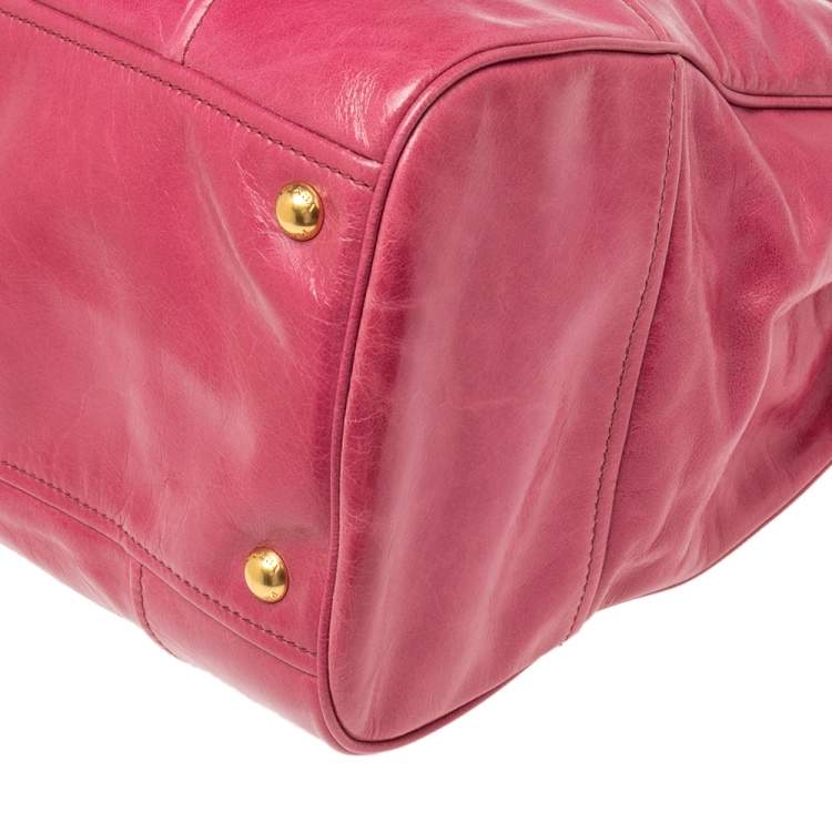 Pre Owned Prada Fuchsia Vitello Shine Leather Shopper Tote