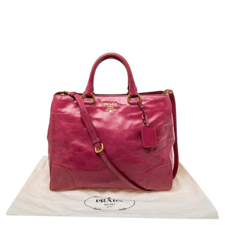 Pre Owned Prada Fuchsia Vitello Shine Leather Shopper Tote