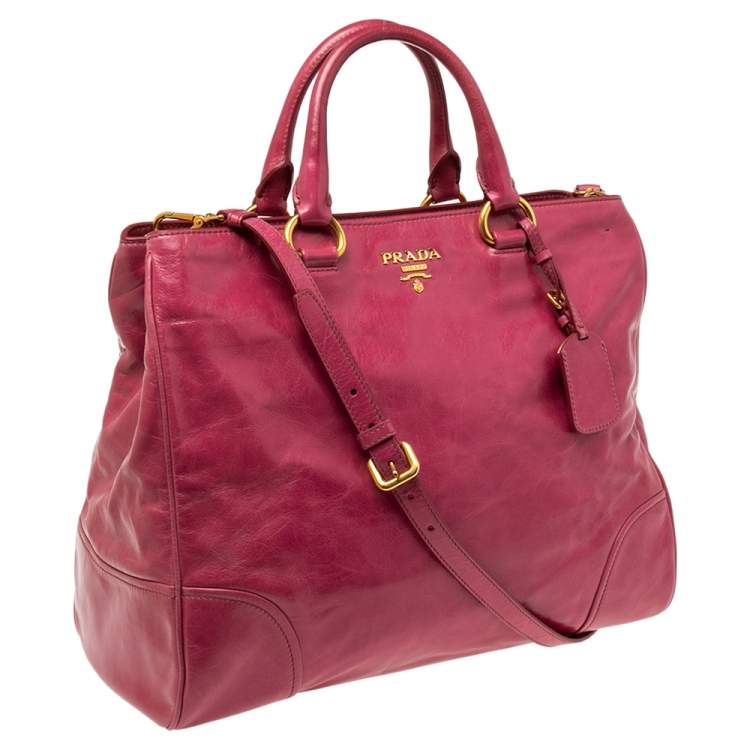 Pre Owned Prada Fuchsia Vitello Shine Leather Shopper Tote