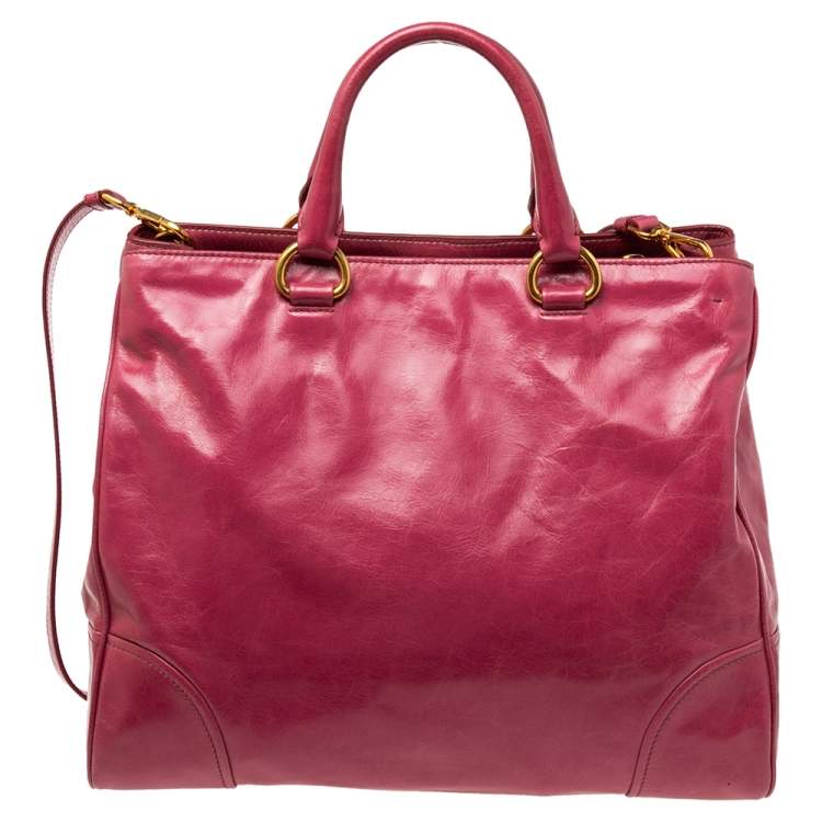 Pre Owned Prada Fuchsia Vitello Shine Leather Shopper Tote