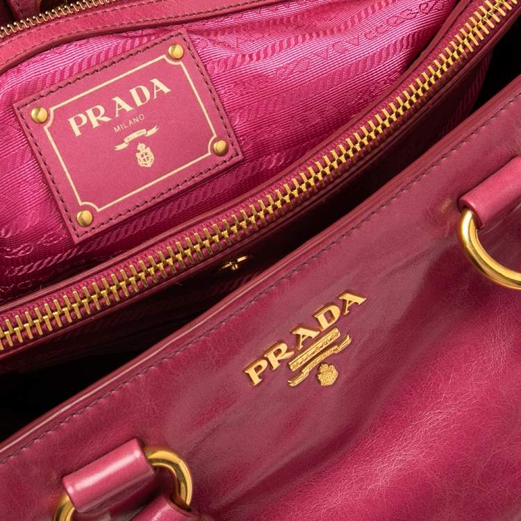 Pre Owned Prada Fuchsia Vitello Shine Leather Shopper Tote
