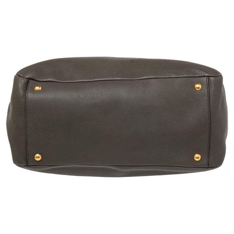 Pre Owned Prada Grey Vitello Daino Leather Double Zip Shopper Tote