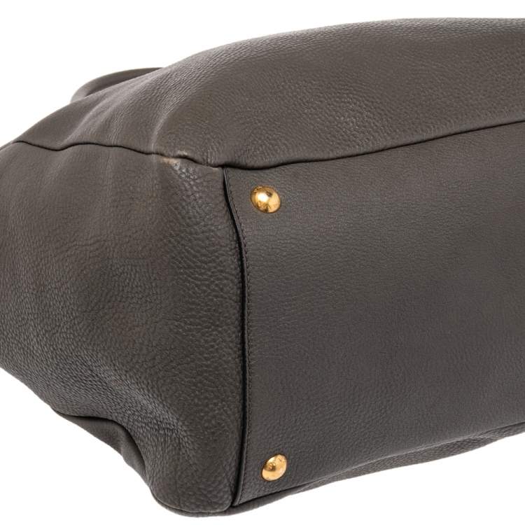 Pre Owned Prada Grey Vitello Daino Leather Double Zip Shopper Tote