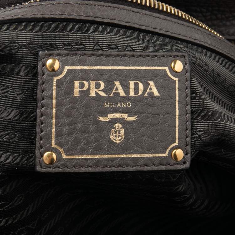 Pre Owned Prada Grey Vitello Daino Leather Double Zip Shopper Tote