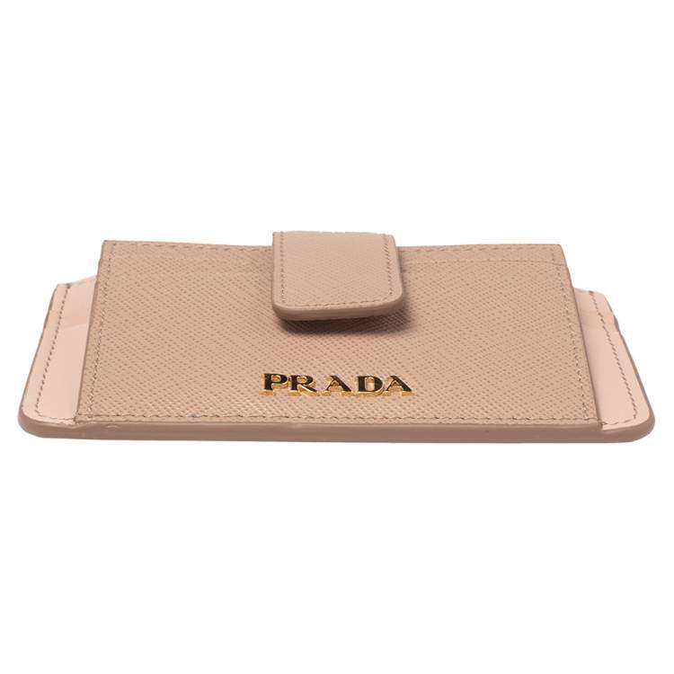 Pre Owned Prada Dust Pink Saffiano Leather Zip Card Holder