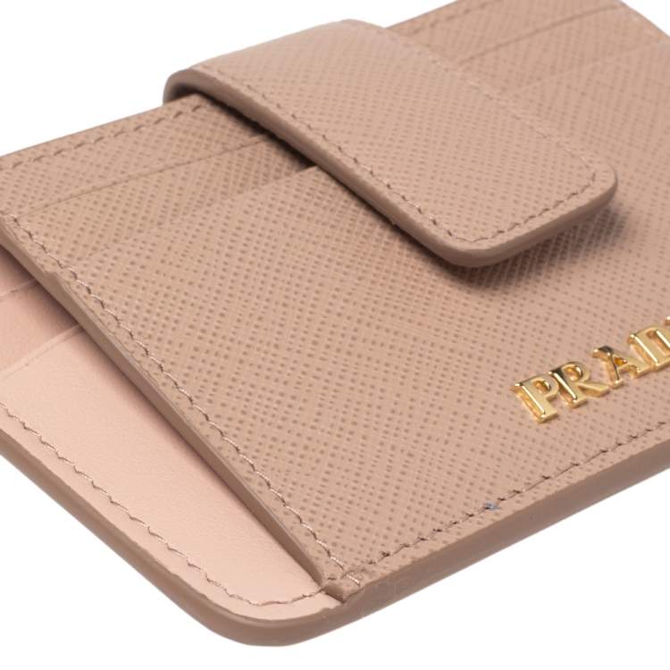Pre Owned Prada Dust Pink Saffiano Leather Zip Card Holder