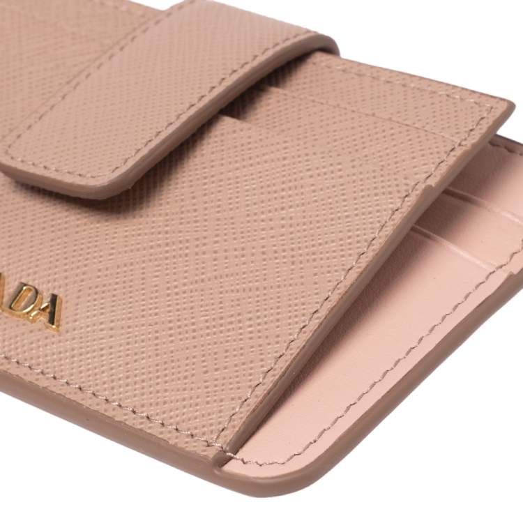 Pre Owned Prada Dust Pink Saffiano Leather Zip Card Holder