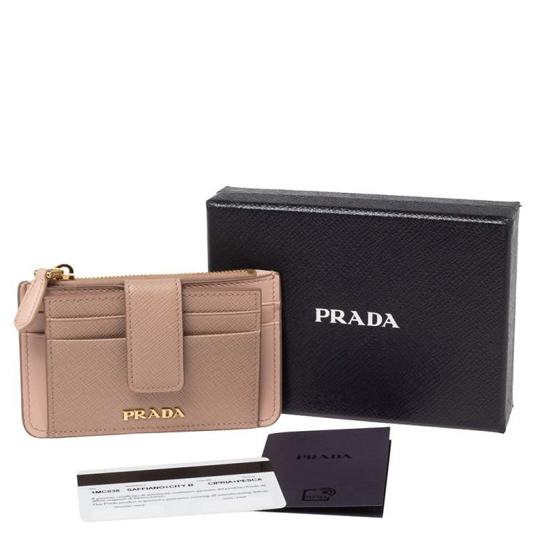 Pre Owned Prada Dust Pink Saffiano Leather Zip Card Holder