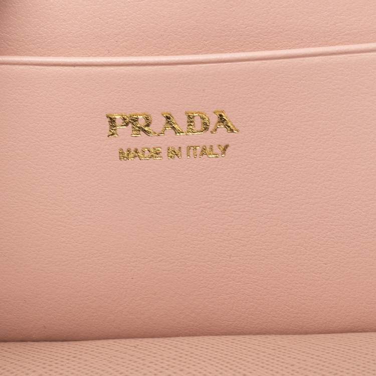Pre Owned Prada Dust Pink Saffiano Leather Zip Card Holder