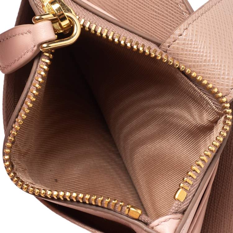 Pre Owned Prada Dust Pink Saffiano Leather Zip Card Holder