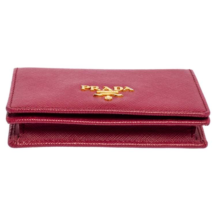 Pre Owned Prada Pink Saffiano Leather Flap Business Card Holder 