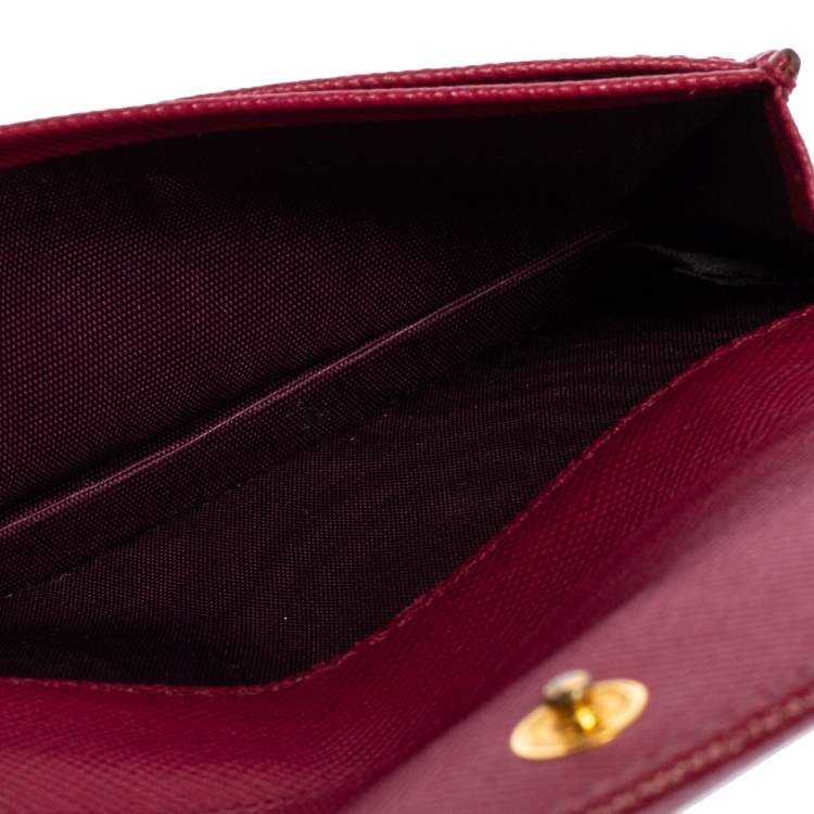 Pre Owned Prada Pink Saffiano Leather Flap Business Card Holder 