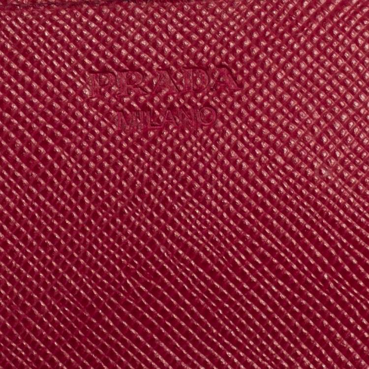 Pre Owned Prada Pink Saffiano Leather Flap Business Card Holder 