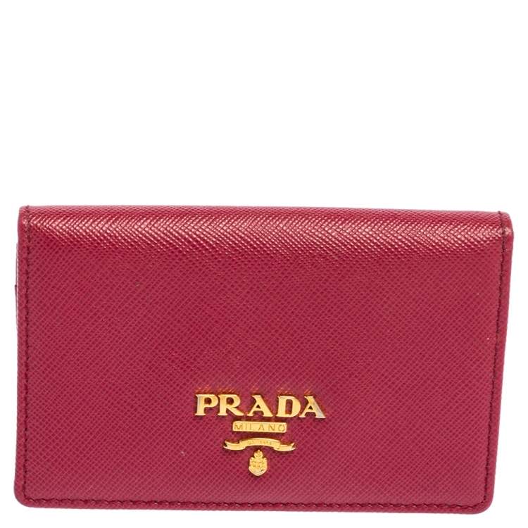 Prada Pink Saffiano Leather Flap Business Card Holder Prada | The ...