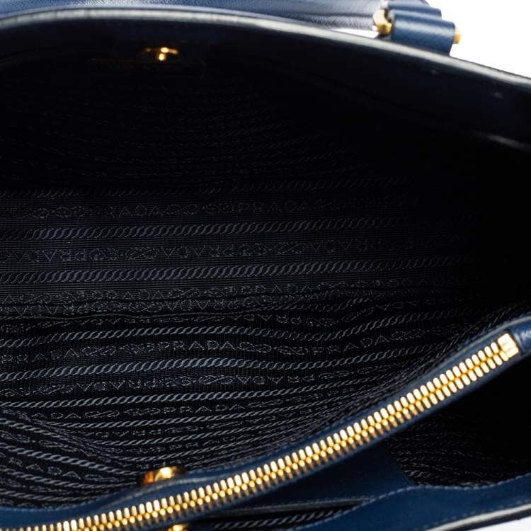 Pre Owned Prada Blue Saffiano Lux Leather Medium Galleria Zip Tote