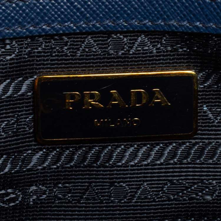 Pre Owned Prada Blue Saffiano Lux Leather Medium Galleria Zip Tote