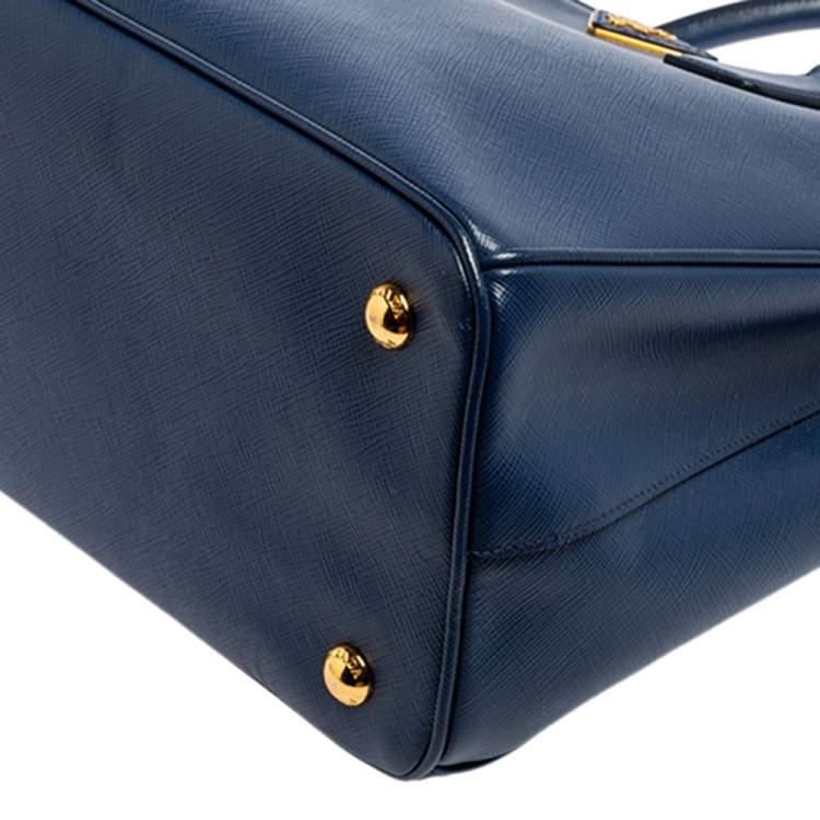 Pre Owned Prada Blue Saffiano Lux Leather Medium Galleria Zip Tote
