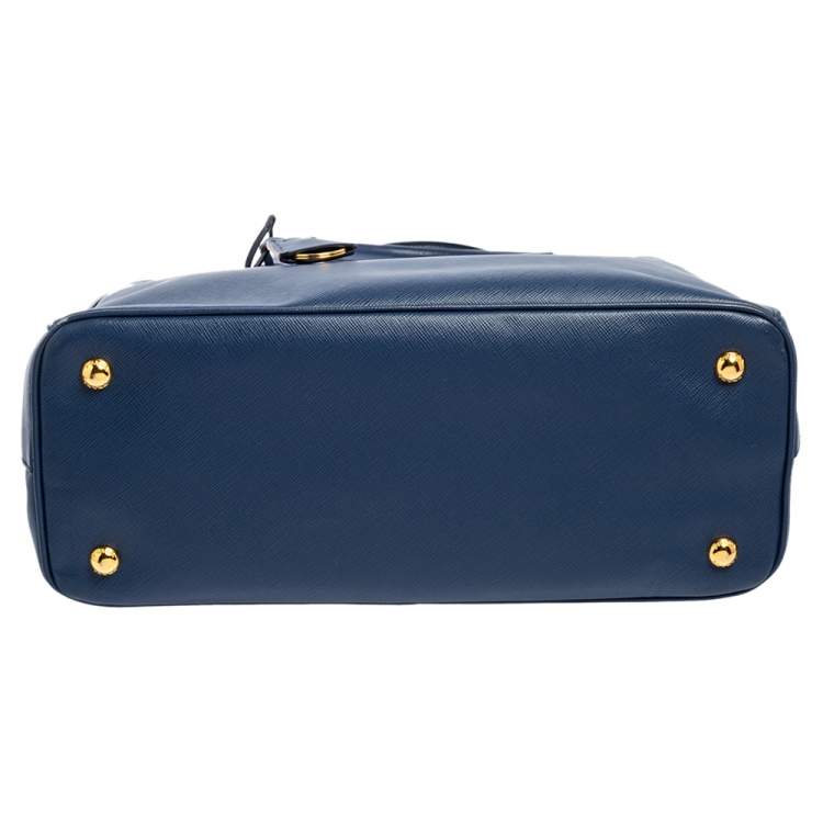 Pre Owned Prada Blue Saffiano Lux Leather Medium Galleria Zip Tote