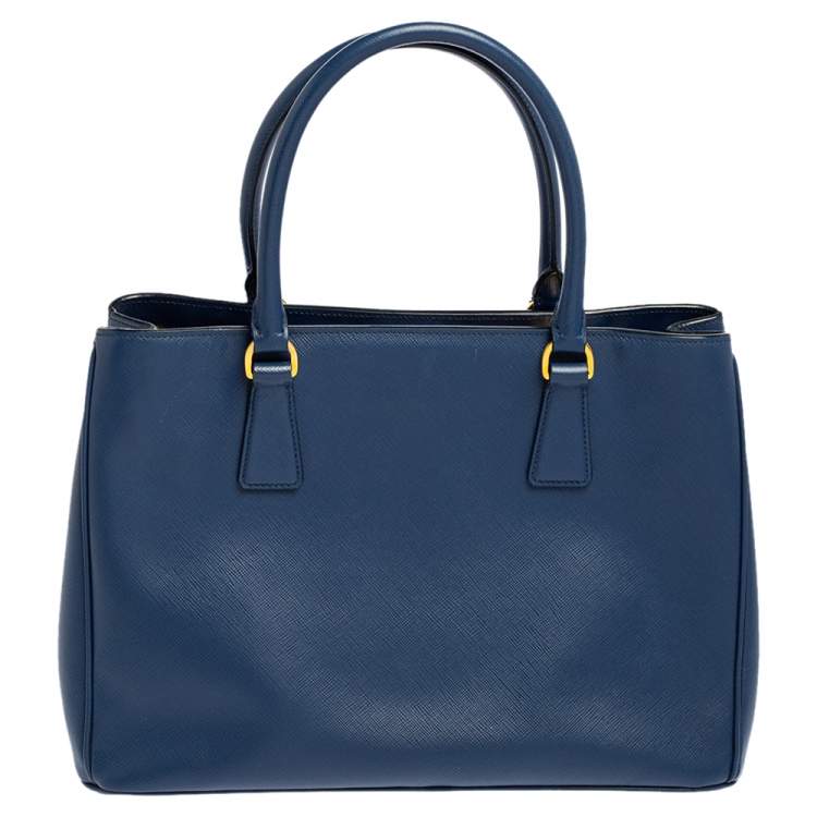 Pre Owned Prada Blue Saffiano Lux Leather Medium Galleria Zip Tote