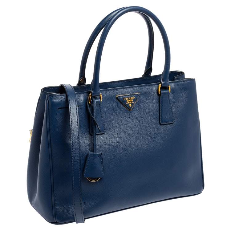 Pre Owned Prada Blue Saffiano Lux Leather Medium Galleria Zip Tote
