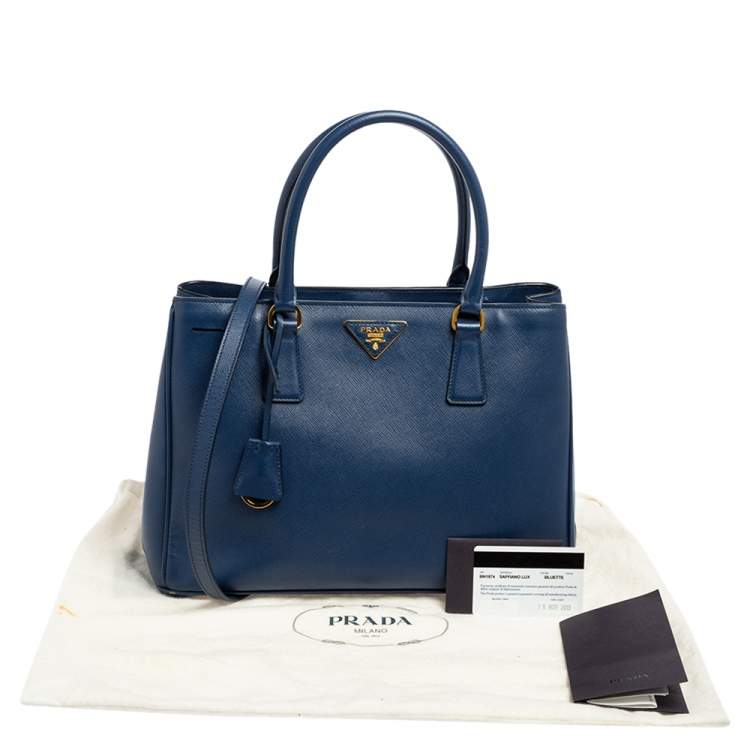 Pre Owned Prada Blue Saffiano Lux Leather Medium Galleria Zip Tote